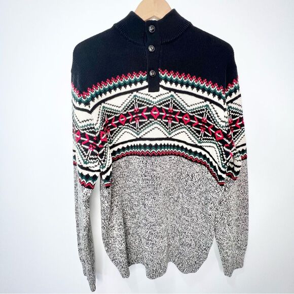 Chaps Ralph Lauren Mock Neck Fair Isle Ski Grandpa Cotton Sweater EUC Large - Picture 1 of 9